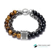 TCC™ Natural Tiger Eye & Matt Agate Stone Stainless Steel Goodluck Charm Bracelet